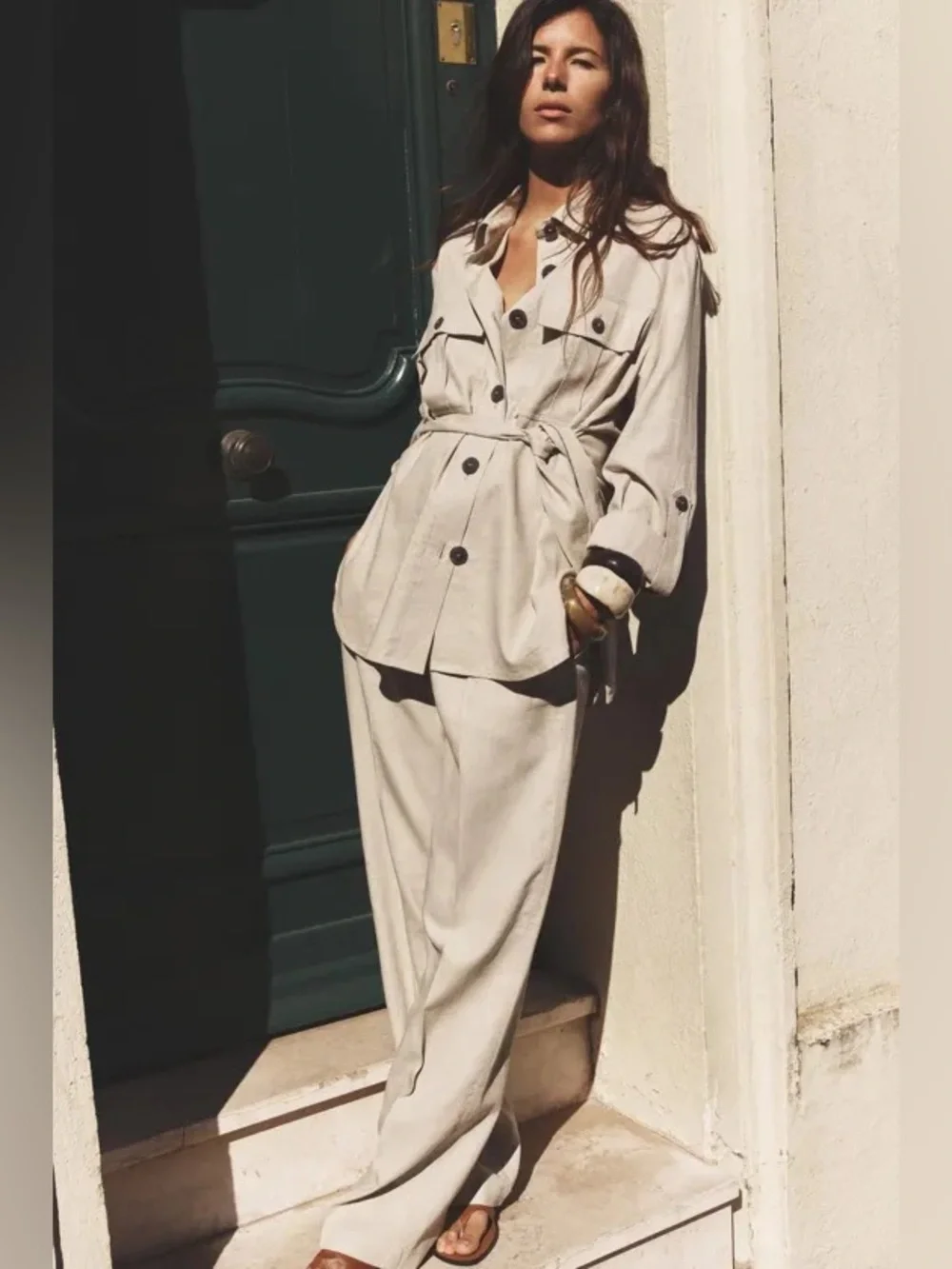 ZARA linen blend straight-leg trousers